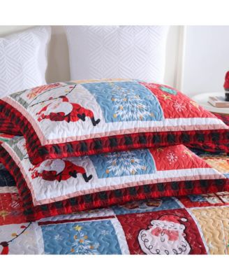 Festive Christmas Holiday Quilt Bedspread Set, 3-Pc., Queen