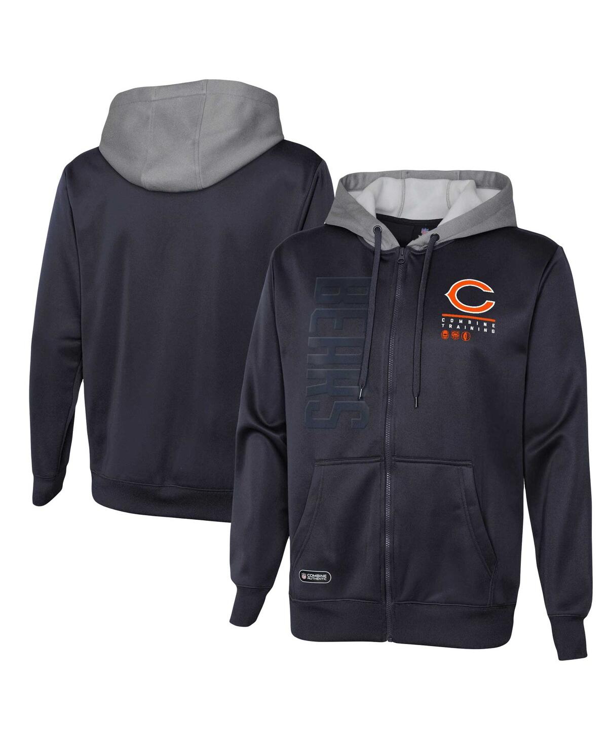 Shop Outerstuff Men's Navy Chicago Bears Combine Authentic Field Play Full-zip Hoodie Sweatshirt