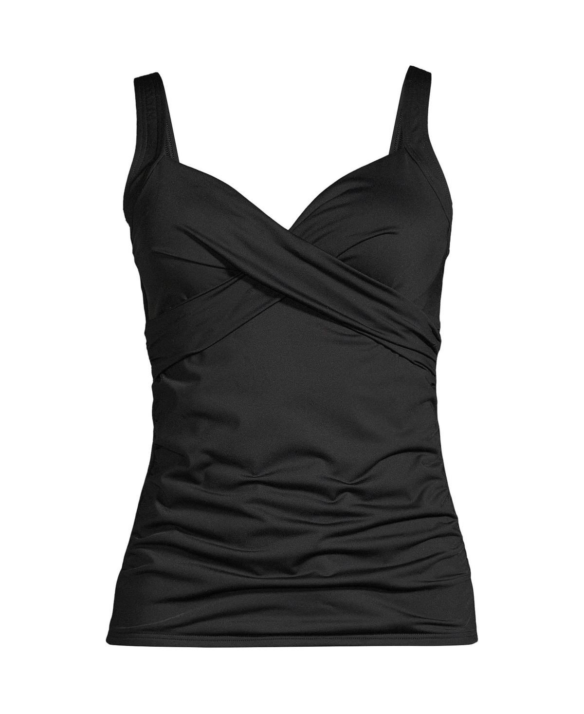 Women's Plus Size Dd-Cup Chlorine Resistant Tummy Control V-Neck Wrap Underwire Tankini Swimsuit Top - Black