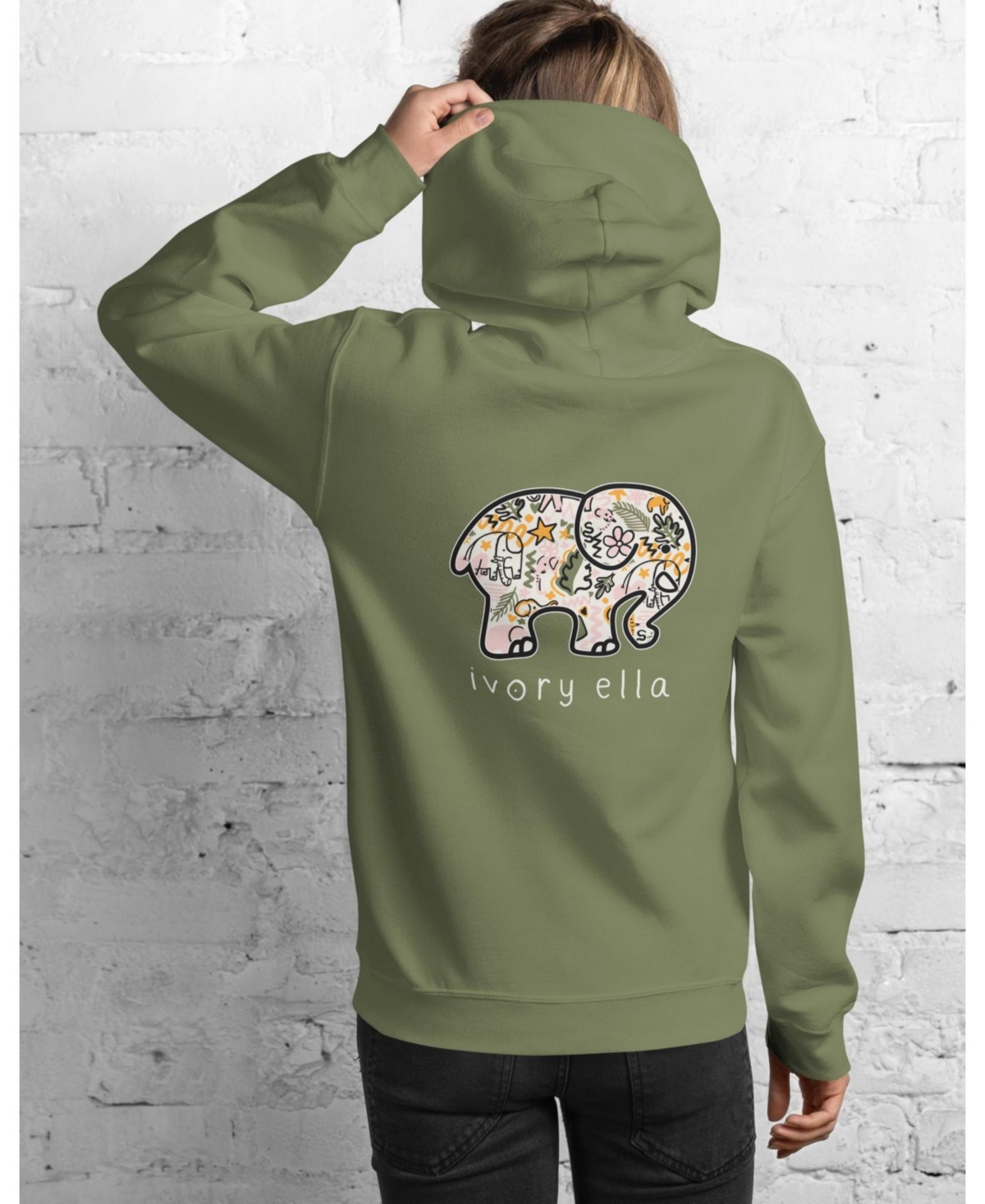Ivory Ella Unisex Elephant Doodles Unisex Hoodie