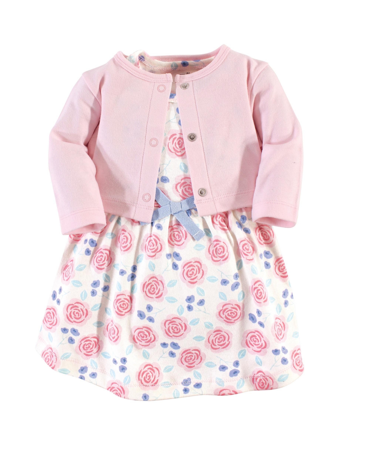 Touched by Nature Baby Girls Baby Organic Cotton Dress and Cardigan 2pc Set,- Pink rose