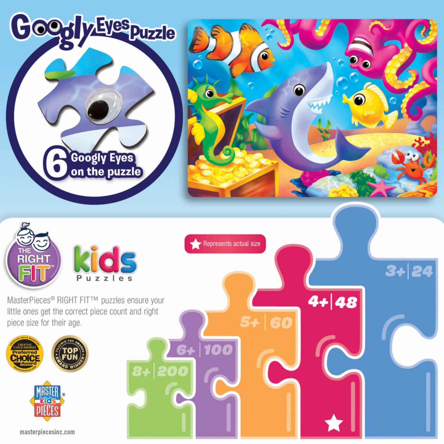 Детский пазл MasterPieces Puzzles Googly Eyes Lil' Shark 48 Piece Puzzle, Ages 4+, цвет: Разноцветный — фото 3