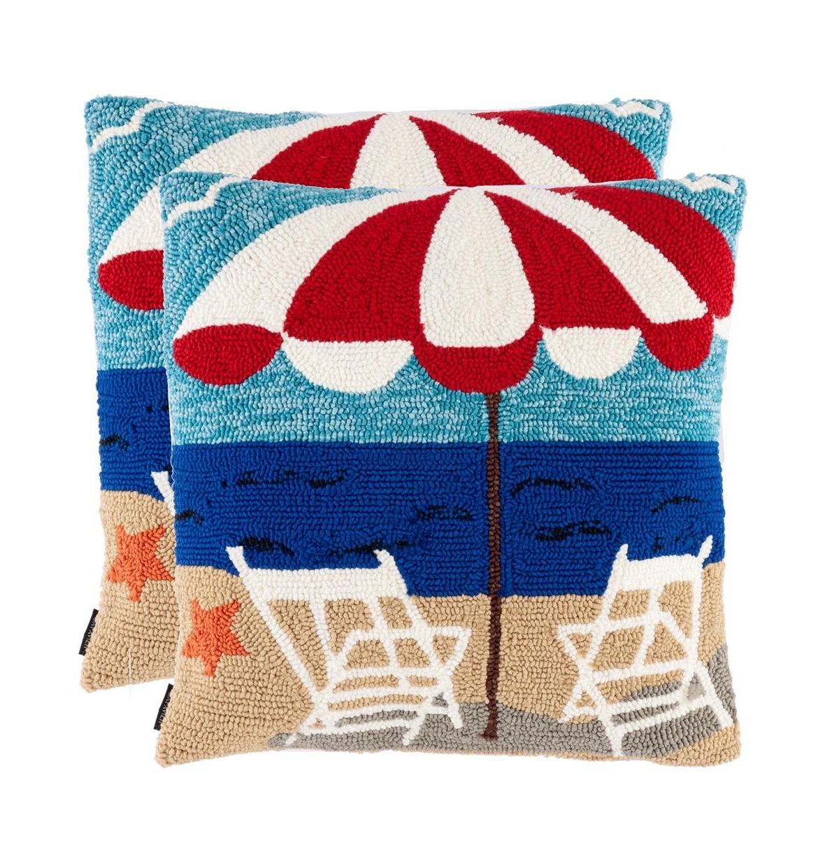 Safavieh Indoor/outdoor Beach Chair 20" X 20" Pillow (set Of 2) In Nautical Blue
