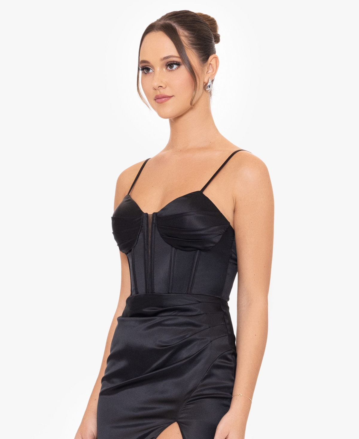 Shop Blondie Nites Juniors' Corset Illusion Sweetheart Dress In Black