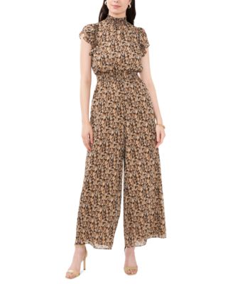 MSK - Petite Printed Smocked-Trim Flutter-Sleeve Jumpsuit