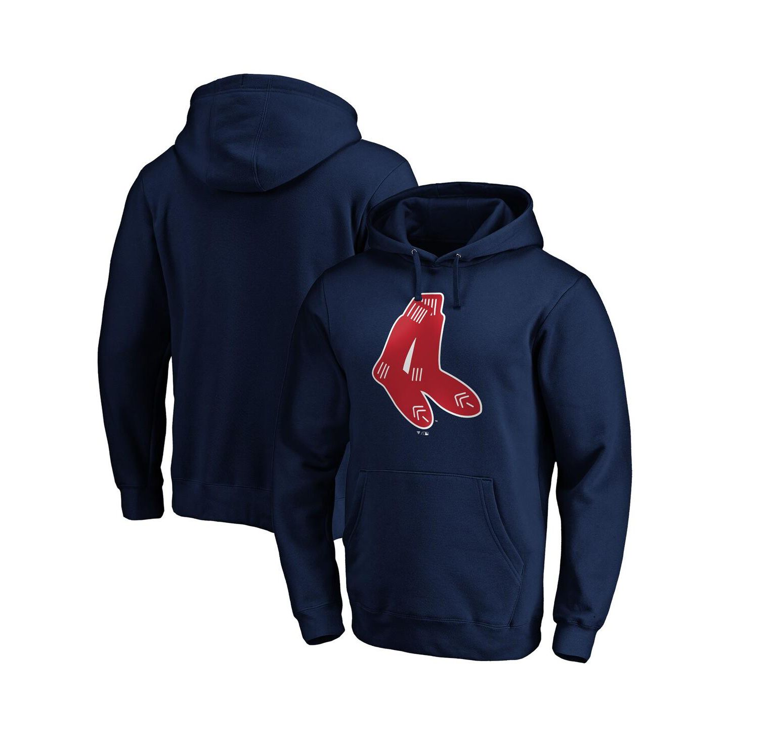Men's Navy Distressed Boston Red Sox Cooperstown Collection Huntington Logo Fitted Pullover Hoodie