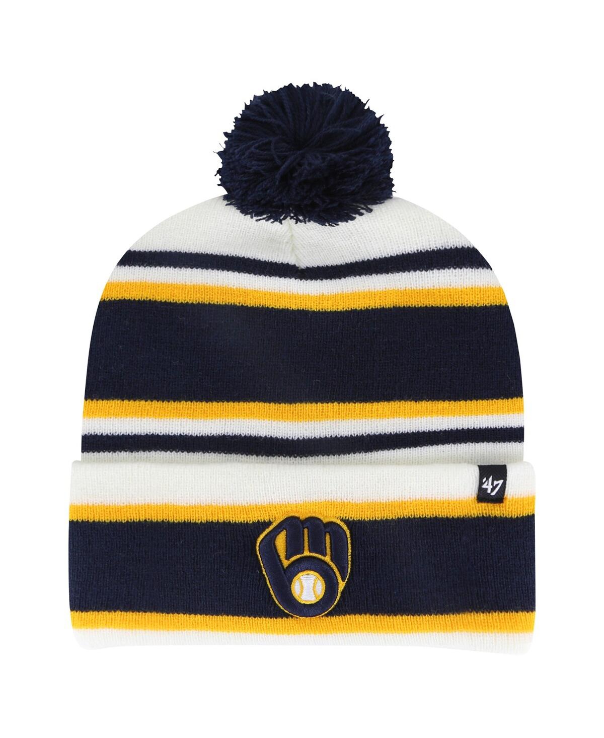 47 Brand Kids' Youth Boys And Girls ' White, Navy Milwaukee Brewers Stripling Cuffed Knit Hat With Pom In Multi