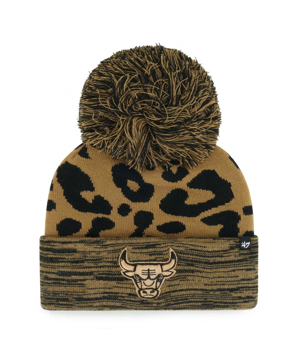 47 Brand Women's ' Leopard Chicago Bulls Rosette Cuffed Knit Hat With Pom