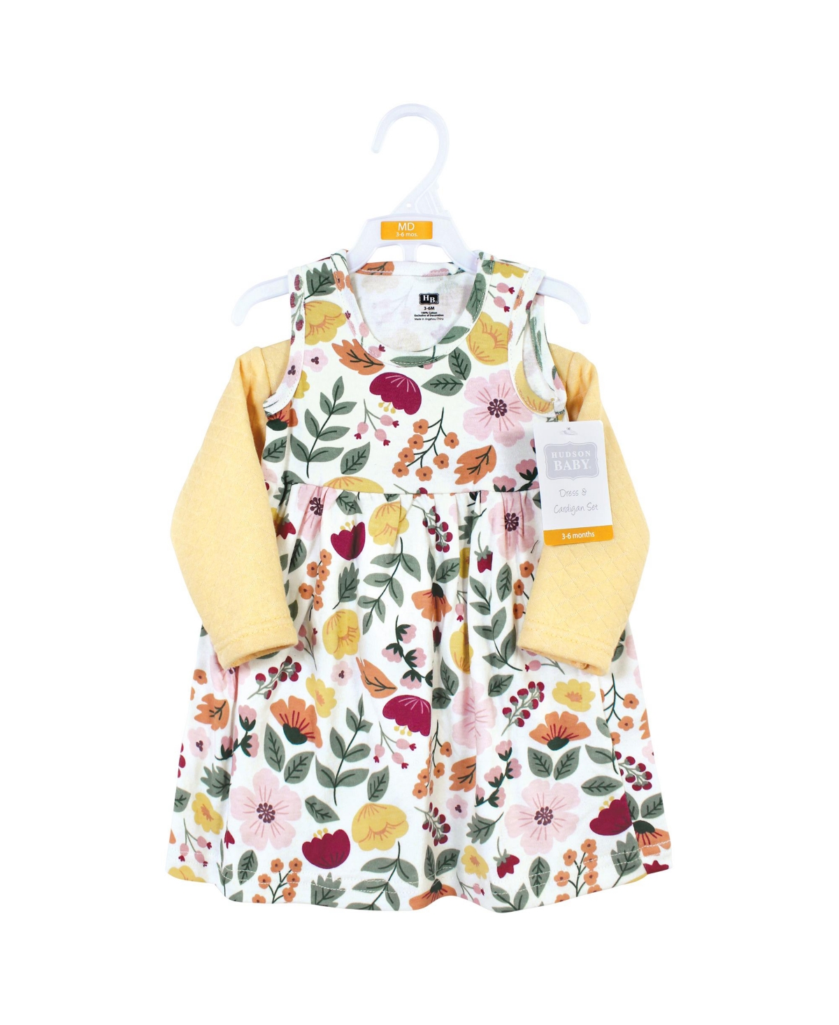 Hudson Baby Toddler Girls Quilted Cardigan and Dress 2pc Set,- Fall botanical