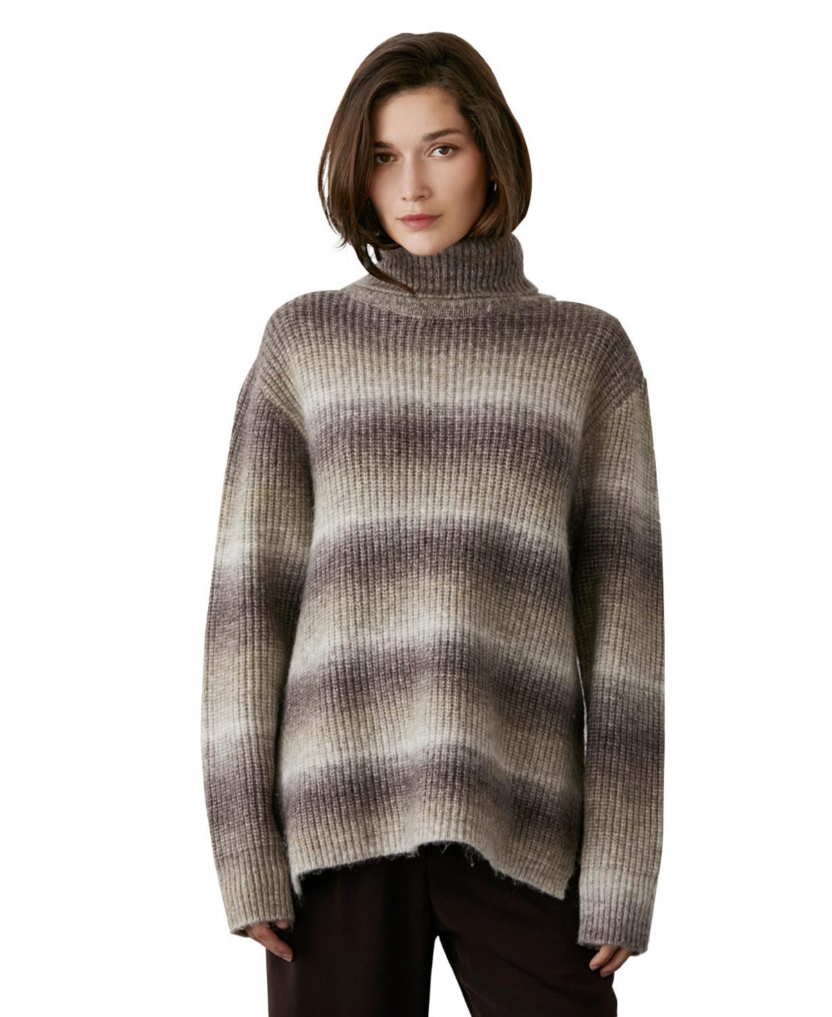 Women's Ariana Multi Colored Wool-Blend Turtleneck Sweater - Grey