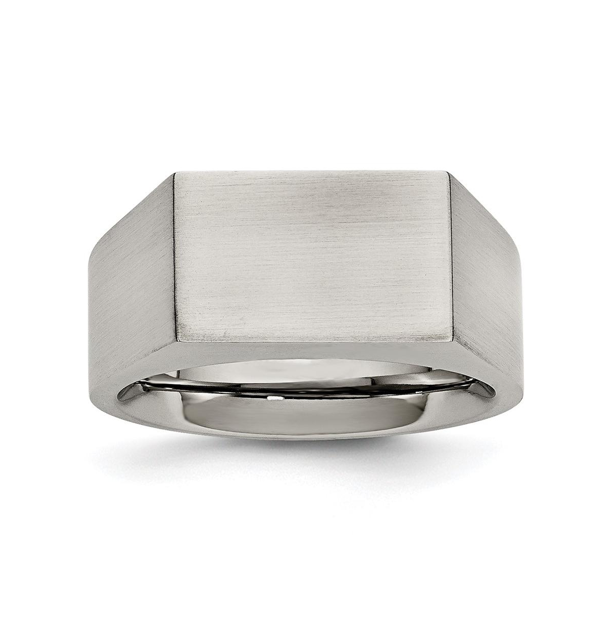 Stainless Steel Brushed and Polished Signet Ring - White