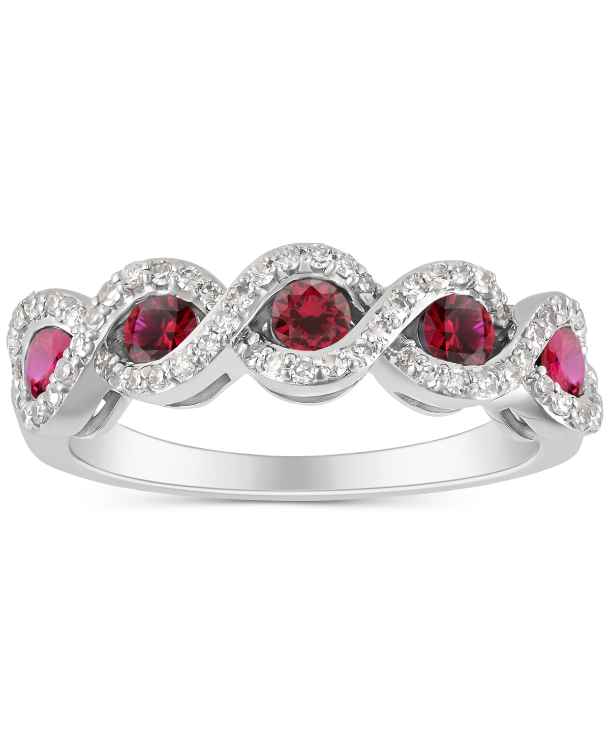 Emerald (5/8 ct. t.w.) & Diamond (1/4 ct. t.w.) Infinity Ring in 14k White Gold (Also & Sapphire) - Ruby