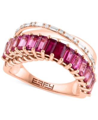EFFY Collection - Ruby (1/3 ct. t.w.), Pink Tourmaline (1-1/10 ct .t.w.) & Diamond (1/8 ct. t.w.) Ombr&eacute; Crossover Ring in 14k Rose Gold