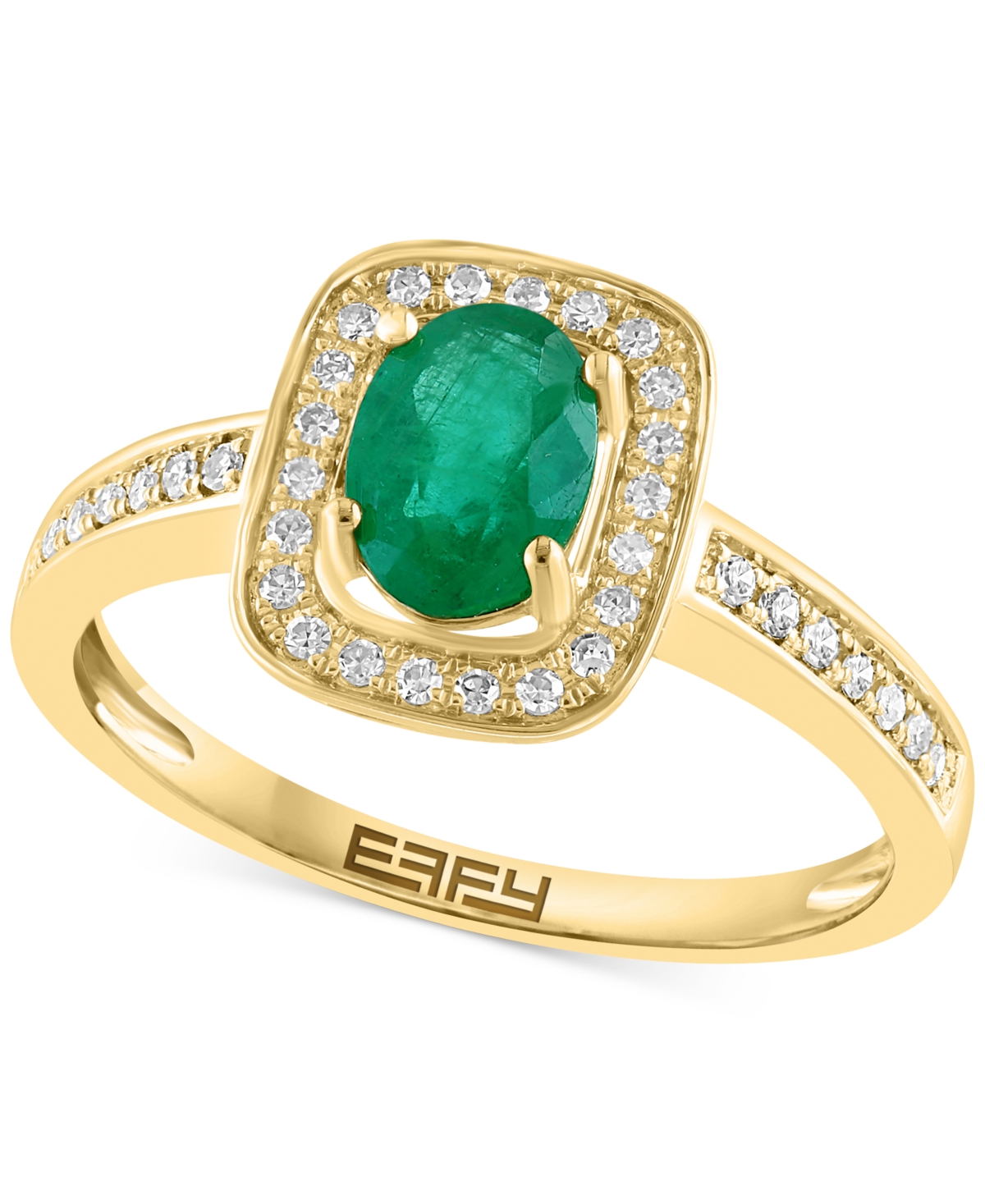 Effy Emerald (3/4 ct. t.w.) & Diamond (1/6 ct. t.w.) Halo Ring in 14k Gold - Yellow Gold