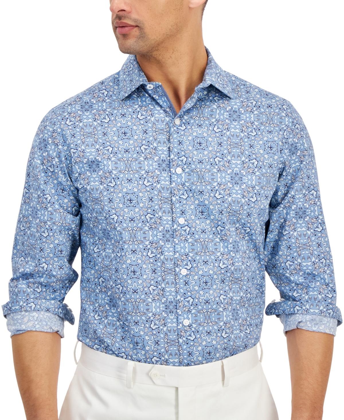 Bar Iii Men's Slim-Fit Butterfly Pattern Dress Shirt, Created for Macy's