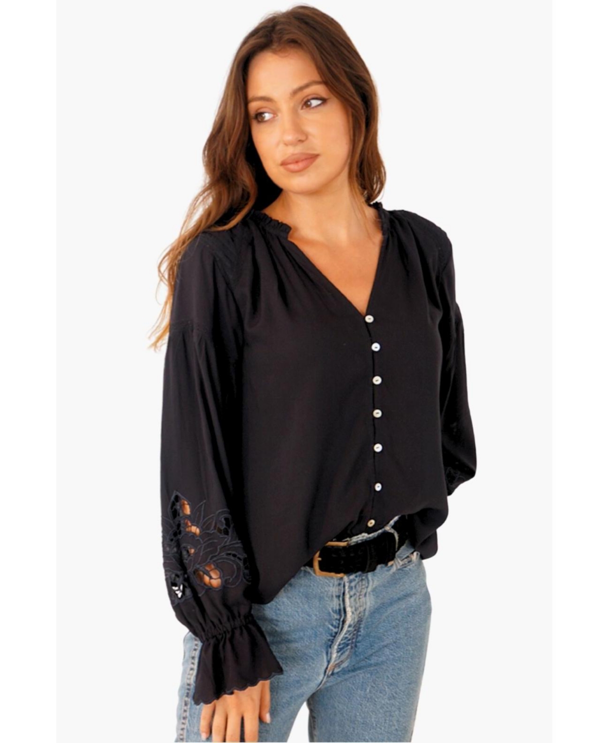 Women's Long Sleeve Embroidered Stevie Blouse - Off white