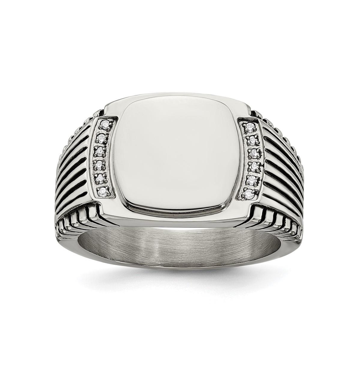 Stainless Steel Polished with Cz Signet Ring - White