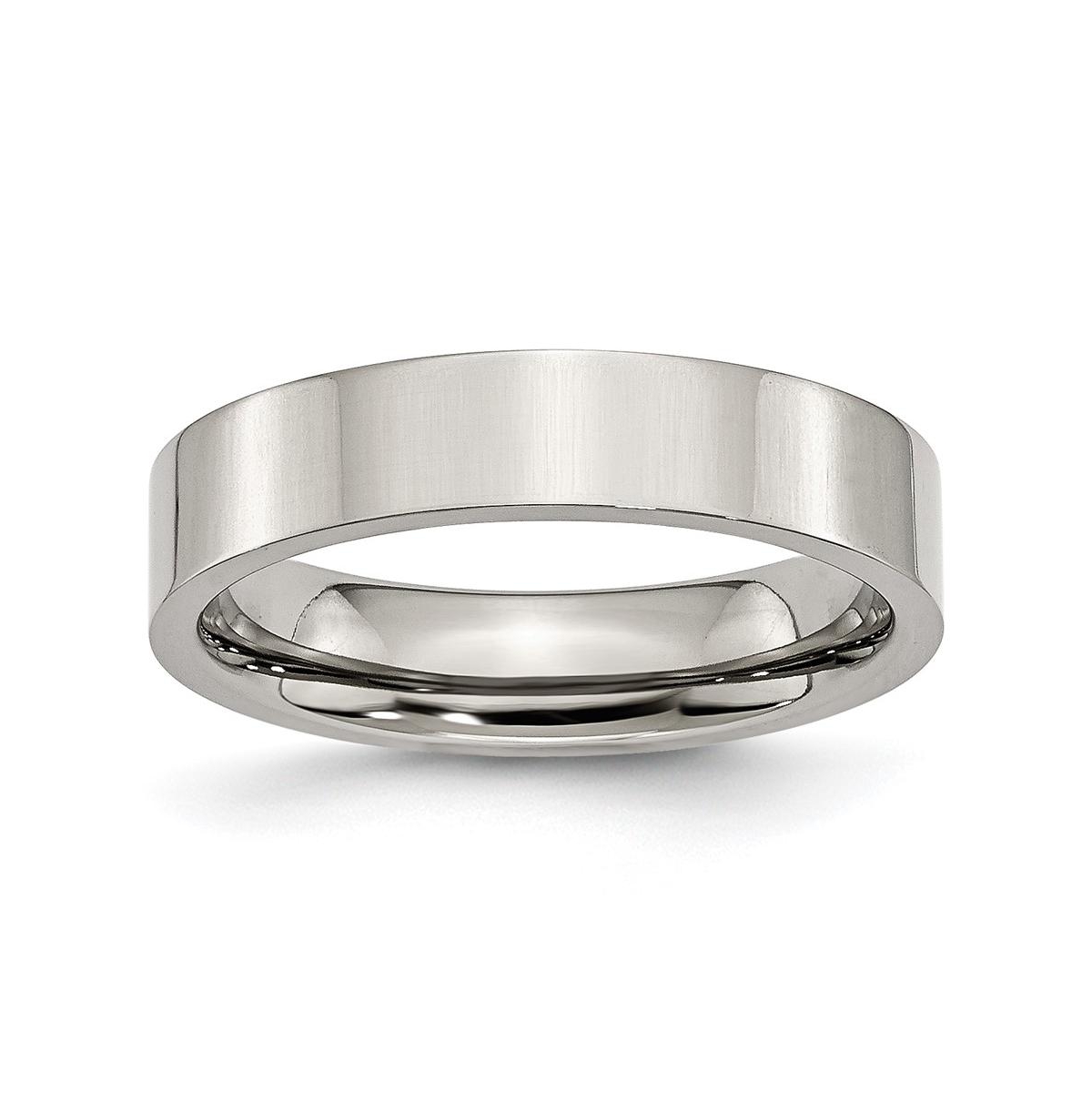 Stainless Steel Polished 5mm Flat Band Ring - Silver