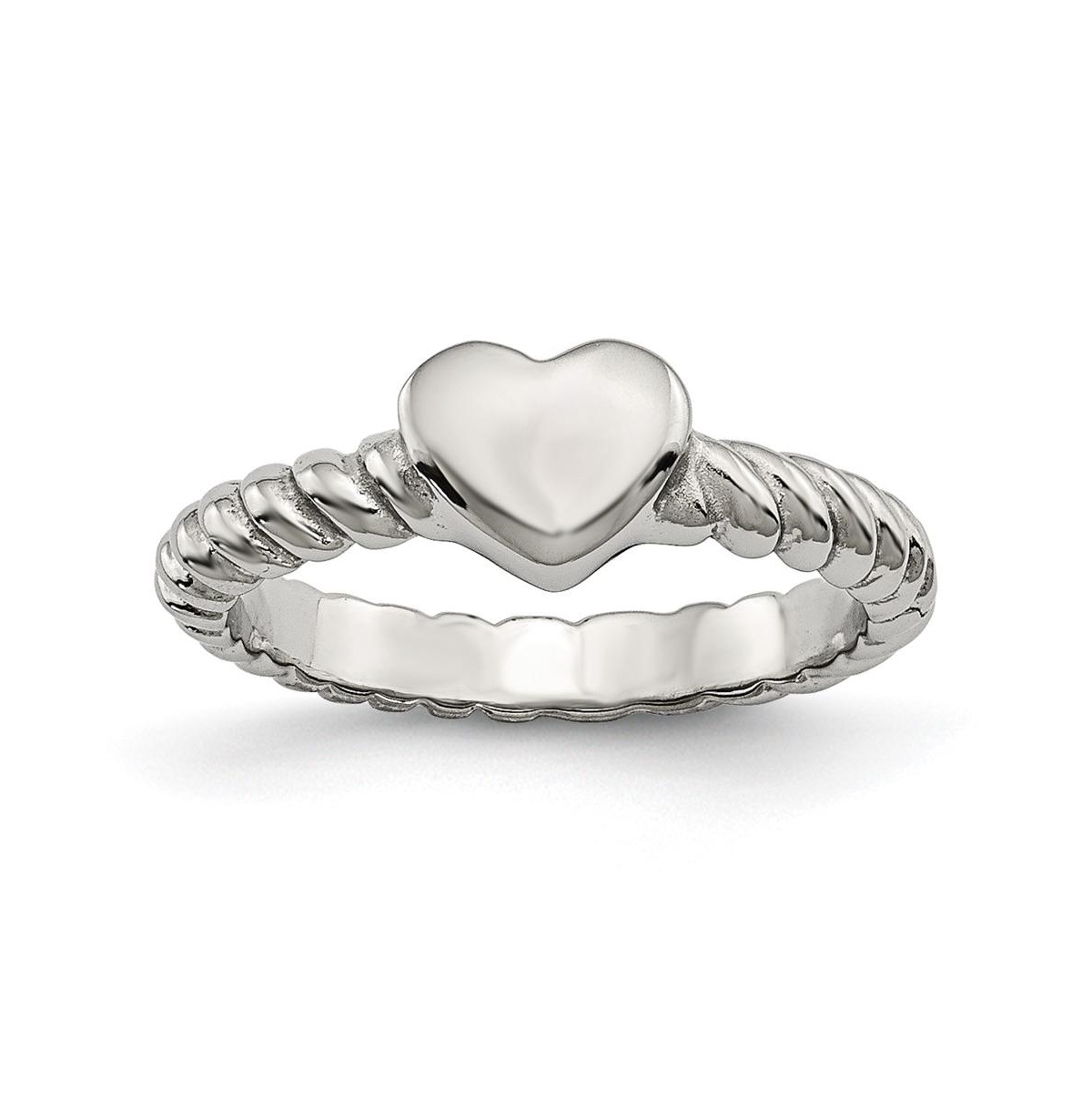 Stainless Steel Polished Twisted Heart Ring - White