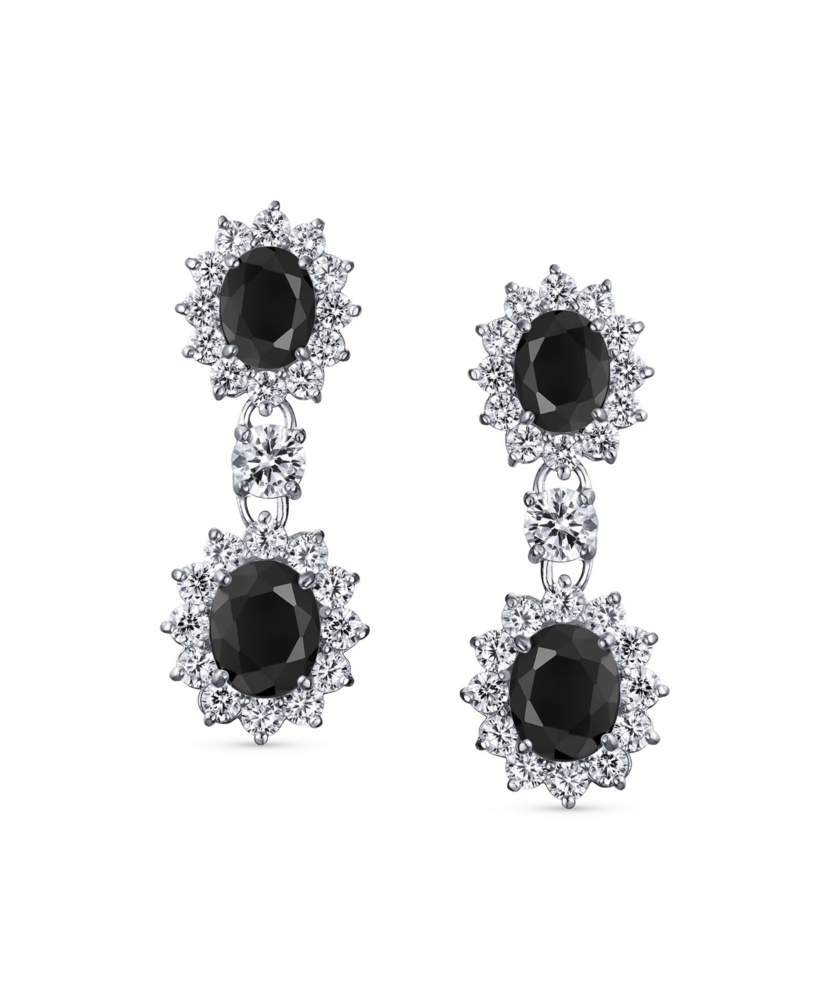 Bling Jewelry Art Deco Style Crown Halo Oval Cubic ZirconiaCz Fashion Formal Dangle Drop Earrings For Women For Prom smaid Rhodium Plated - Bla