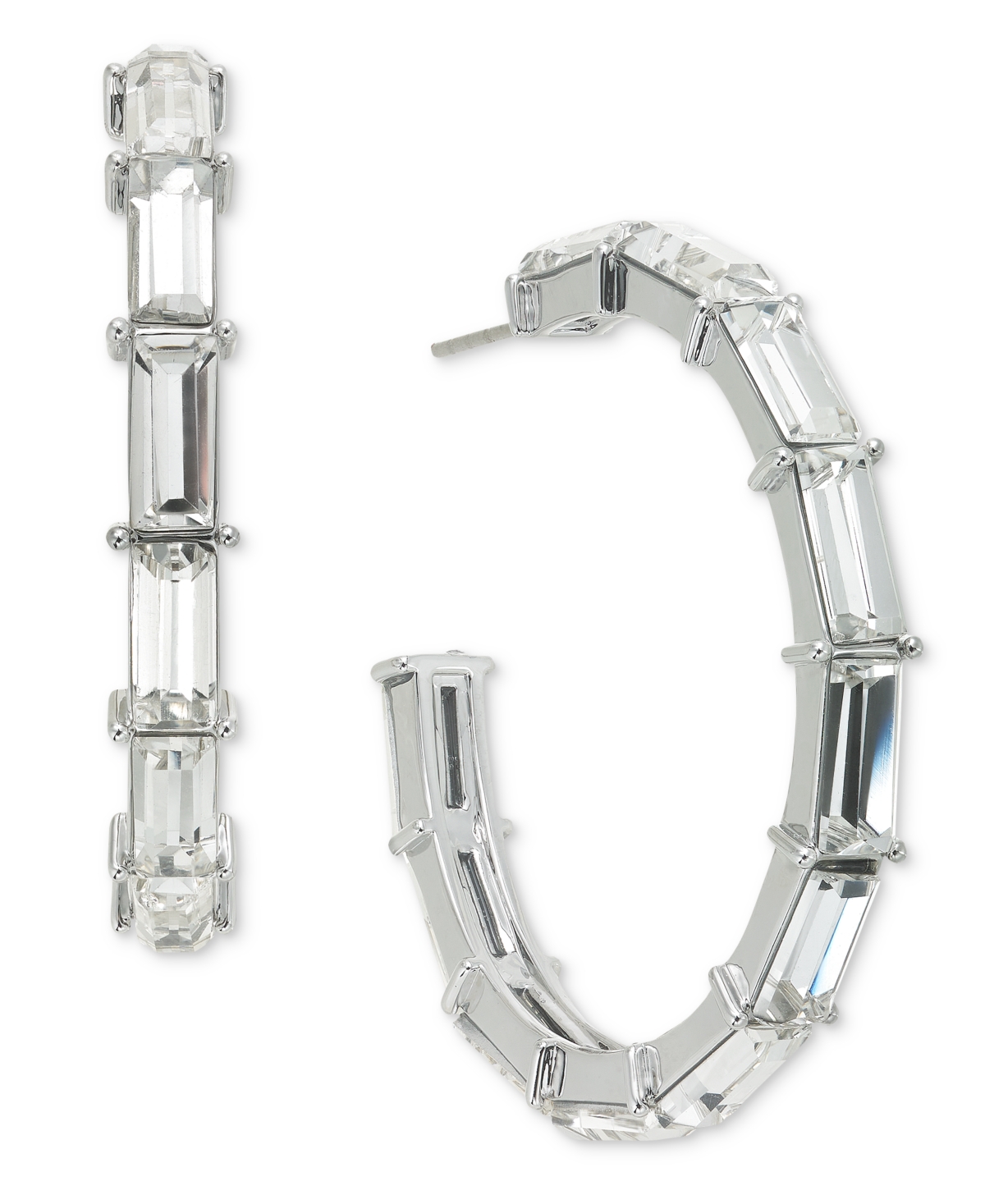 Shop On 34th Medium Baguette Crystal C-hoop Tennis Earrings, 1.3", Created For Macy's In Silver