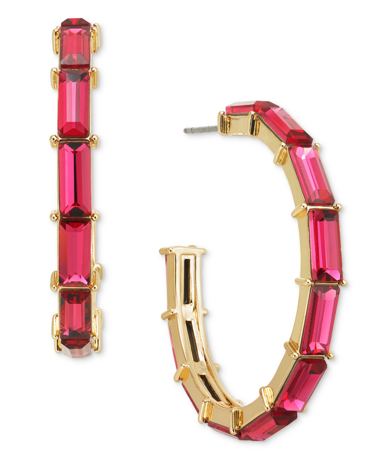 Medium Baguette Crystal C-Hoop Tennis Earrings, 1.3", Created for Macy's - Pink