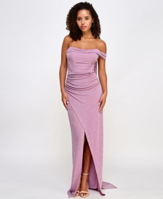 slim fit dress slacks Petite "Gracie" Galaxy Knit Glitter Draped Gown