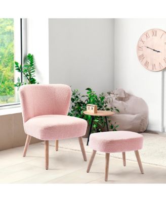 25.5" Wide Upholstered Boucle Accent Chair with Ottoman Foot Stool Set