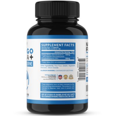 Ginkgo Biloba 120mg Capsules, Supports Brain Health, Mental Alertness, Memory & Focus, 60ct