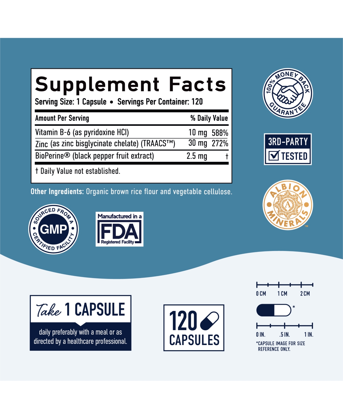 SMNutrition Chelated Zinc Supplements - Zinc Glycinate 30 mg (120 Capsules) Highly-Absorbable Traacs Chelated Zinc Bisglycinate, Vitamin B6 & BioPerin