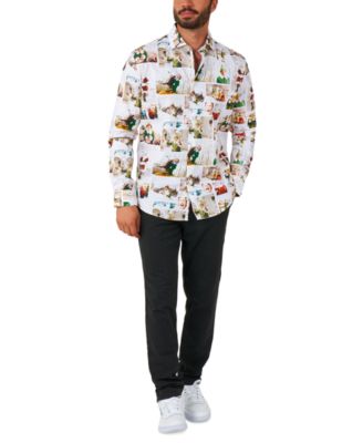 Men's Elf Christmas Shirt - Christmas Party Shirt - Stylish Button-Up Shirt - White - Long sleeve