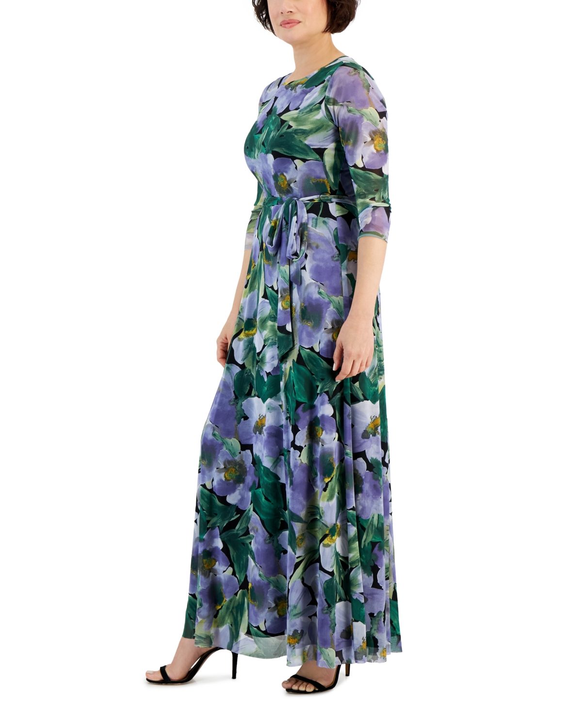 Shop Anne Klein Women's 3/4-sleeve Floral-print Maxi Dress In Lavender Dawn Multi