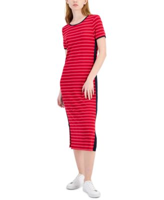 Tommy Hilfiger Women's Striped Ribbed Midi Dress - Macy's
