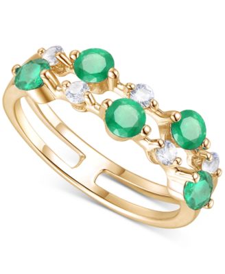Macy's - Emerald (5/8 ct. t.w.) & Diamond (1/5 ct. t.w.) Double Row Ring in 14k Gold (Also in Ruby & Sapphire)