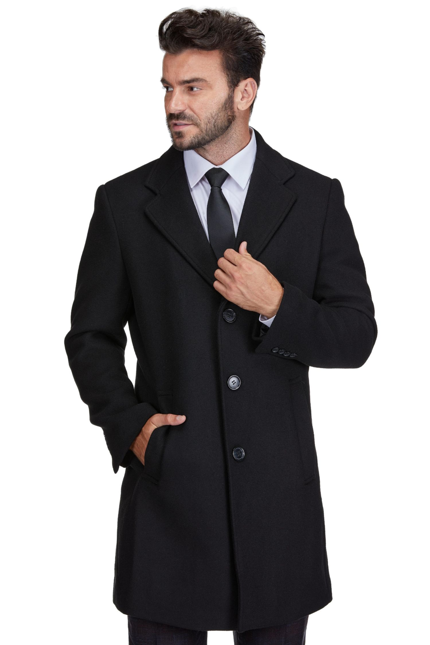 Men's Big & Tall Tailored Wool Blend Notch Collar Wool Blend Walker Car Coat