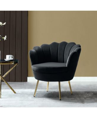 Modern Velvet Barrel Chair with Channel Tufted Back