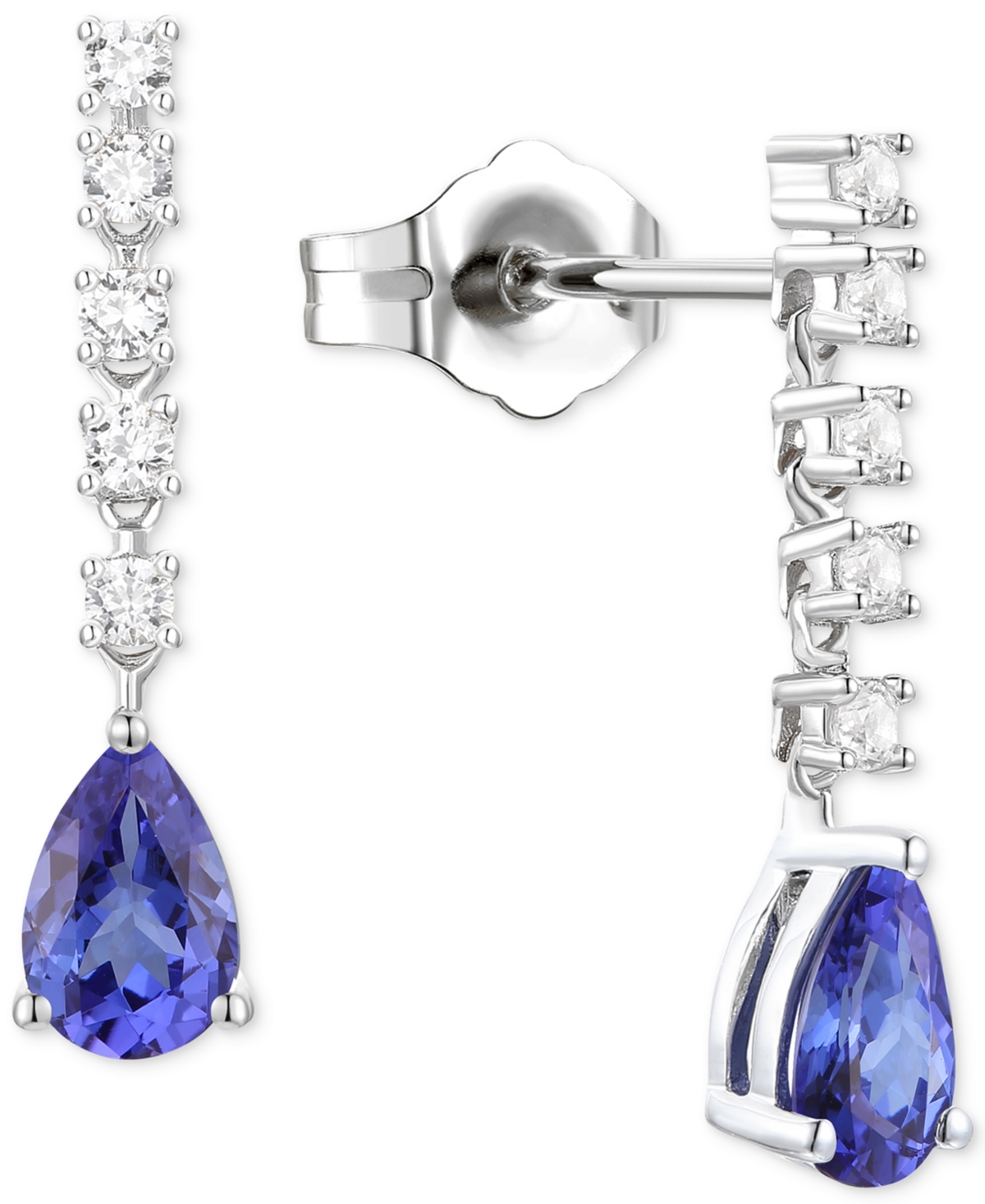 Macy's Tanzanite (3/4 Ct. T.w.) & Diamond (1/5 Ct. T.w.) Chain Pear Drop Earrings In 14k White Gold