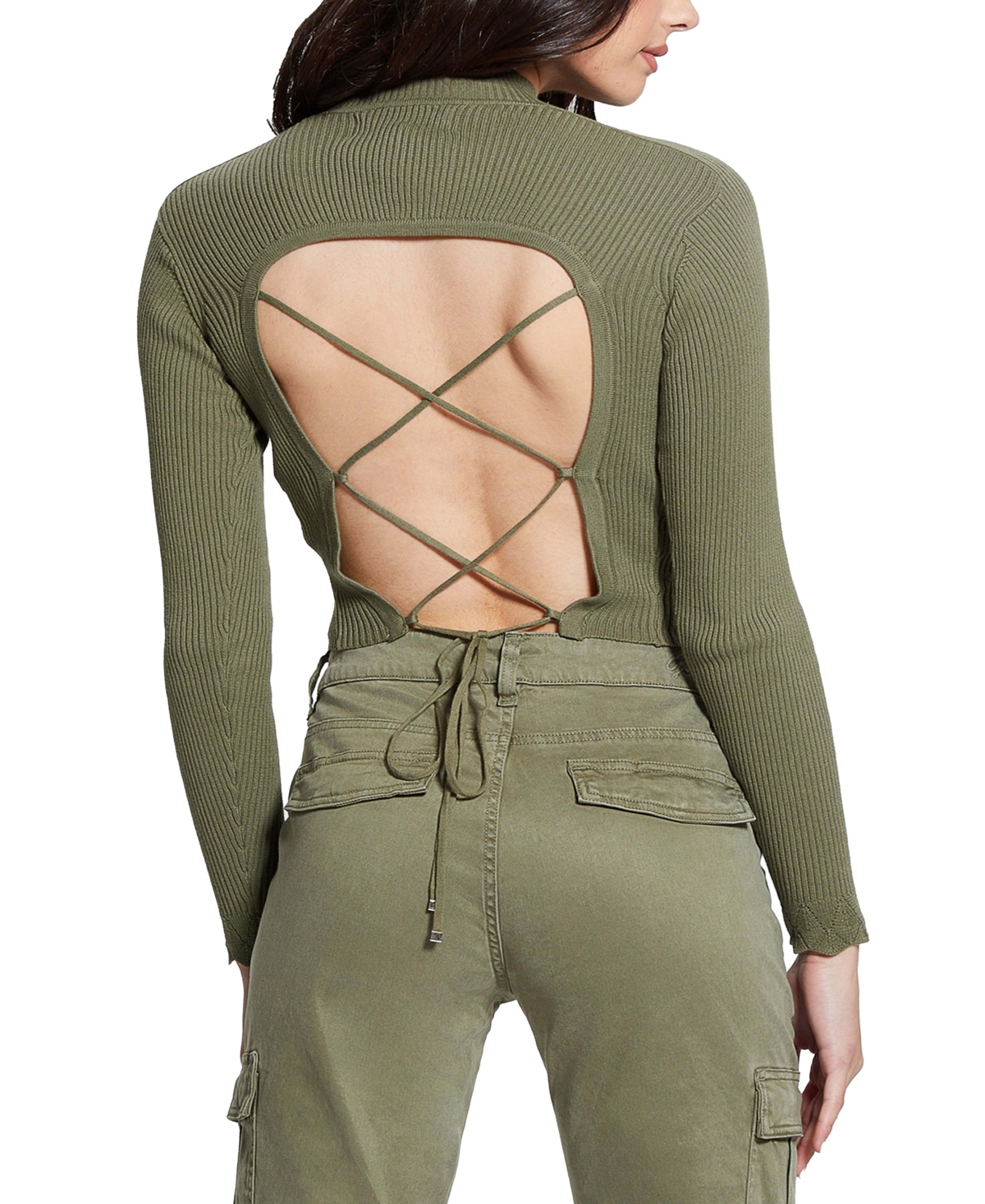 Shop Guess Women's Marie Open-back Sweater In Lichen Leaf Green