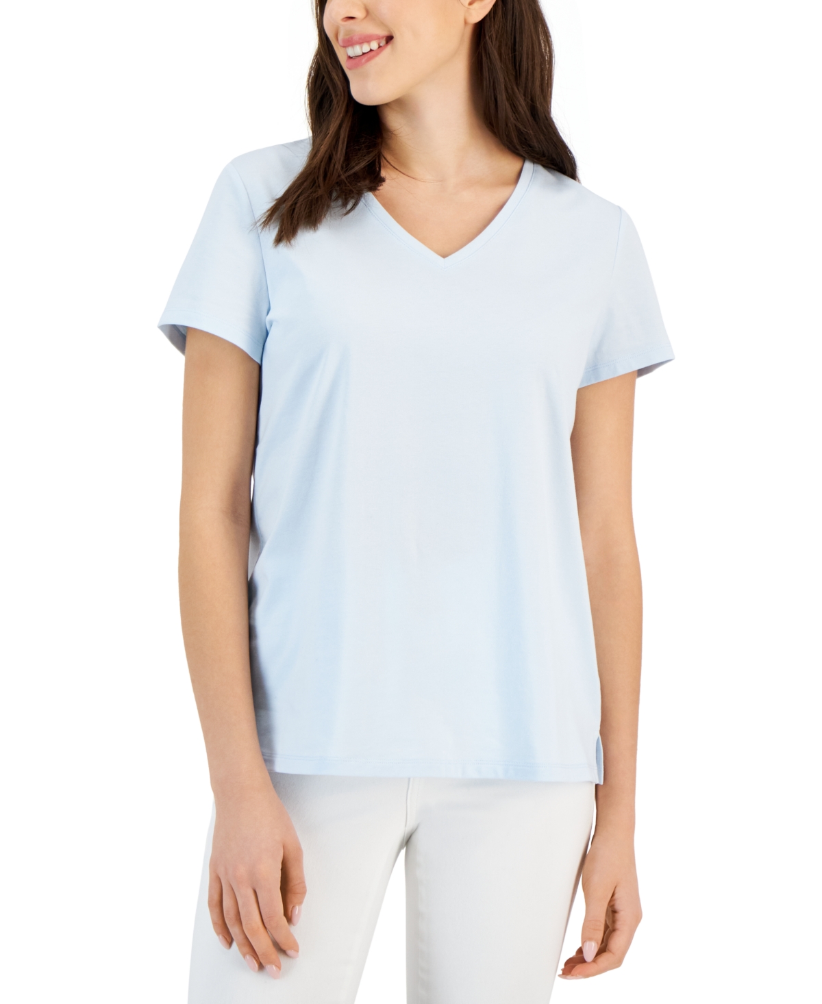 Charter Club Women's Solid V-neck Short-sleeve Sleepwear Top, Created For Macy's In Crystalline Blu