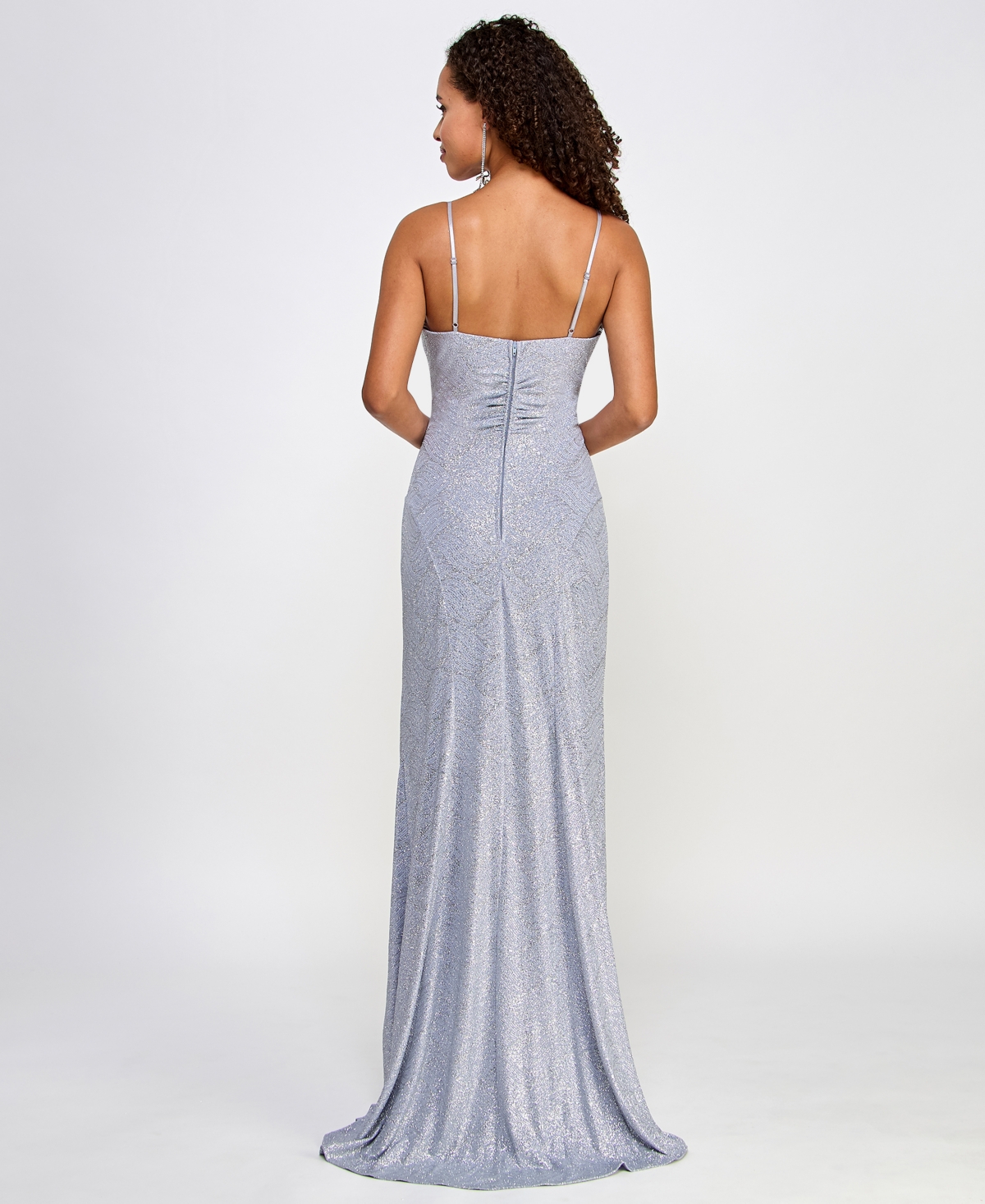 Emerald Sundae Juniors' Glitter Draped Front Gown In Emerald