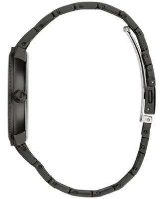 Men's Classic Crystal Black-Tone Stainless Steel Bracelet Watch 40mm Gift Set