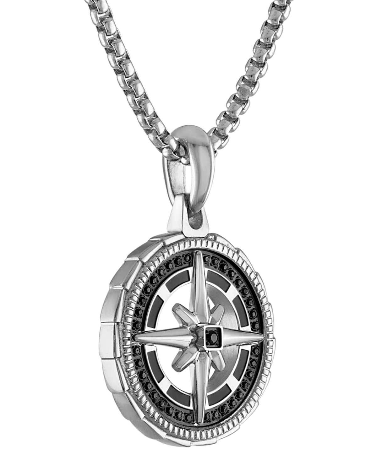 Shop Bulova Stainless Steel Black Diamond Marine Star Pendant Necklace, 24" + 2" Extender In Silver Tone