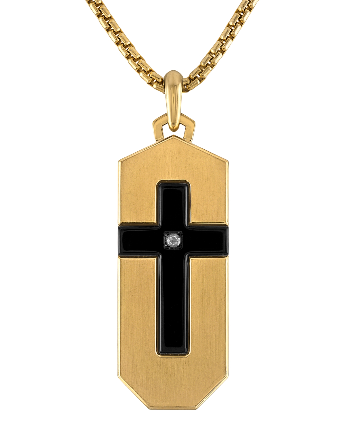 Bulova Gold-tone & Black Ip Stainless Steel Diamond-accent Cross 26" Pendant Necklace In Gold Tone