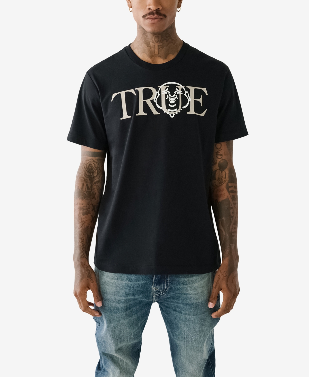 True Religion Men's True Face Short Sleeve T-shirt In Jet Black