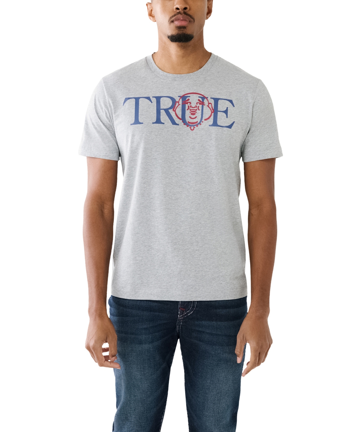 True Religion Men's True Face Short Sleeve T-shirt In Heather Gray