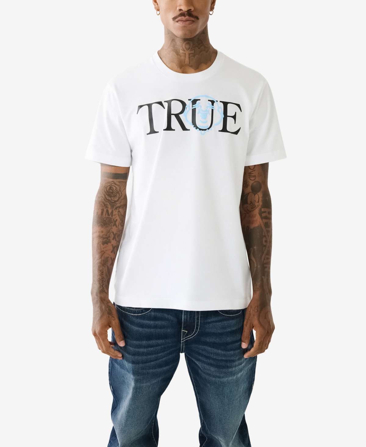 True Religion Men's True Face Short Sleeve T-shirt In Optic White