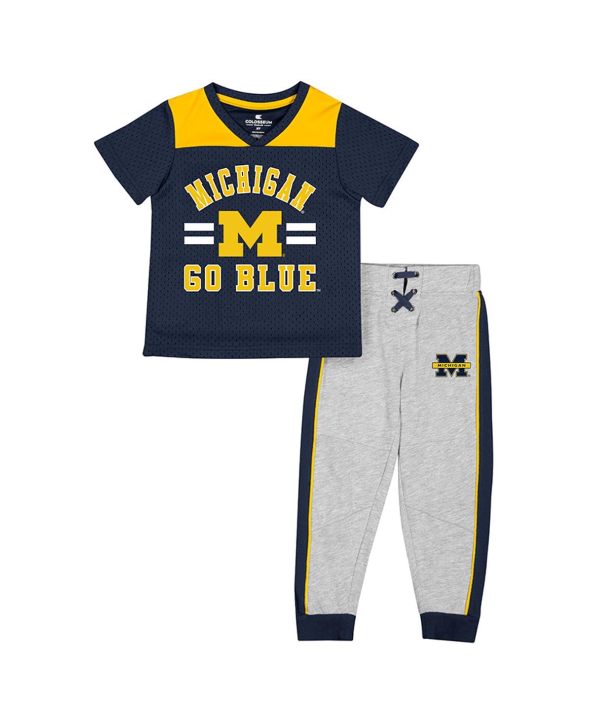 Colosseum Babies' Toddler Boys  Navy, Heather Gray Michigan Wolverines Ka-boot-it Jersey And Pants Set In Navy,heather Gray