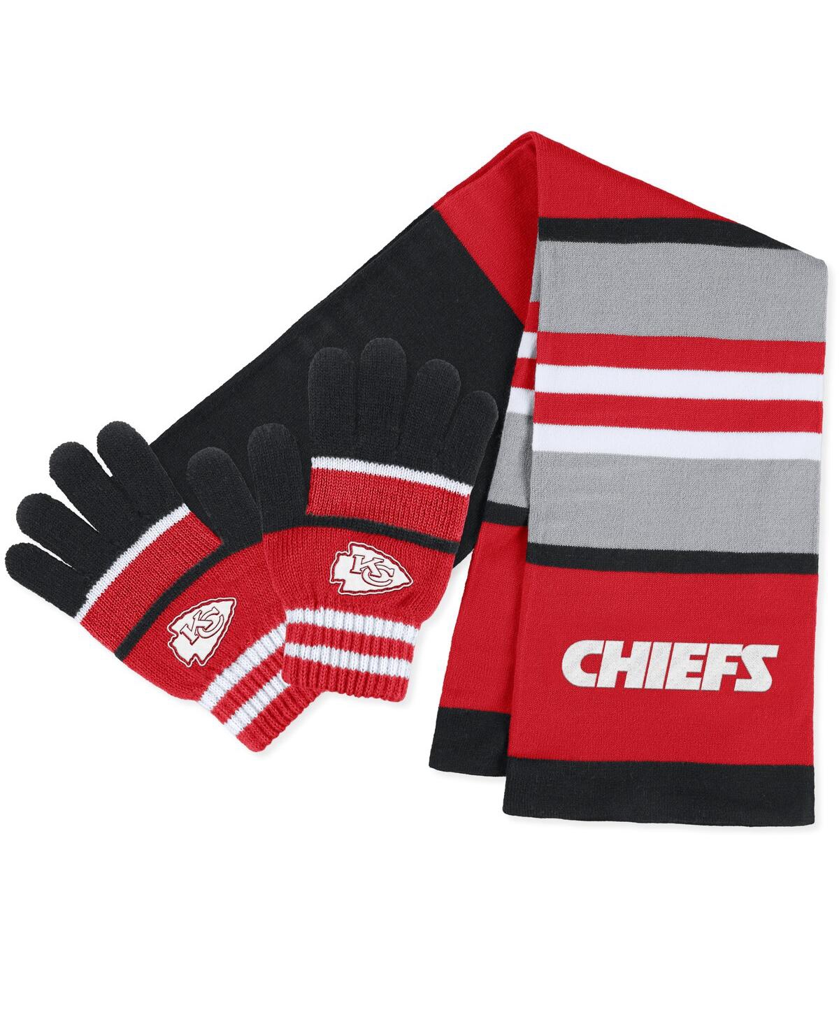 Wear By Erin Andrews Women's  Kansas City Chiefs Stripe Glove And Scarf Set In Red,black
