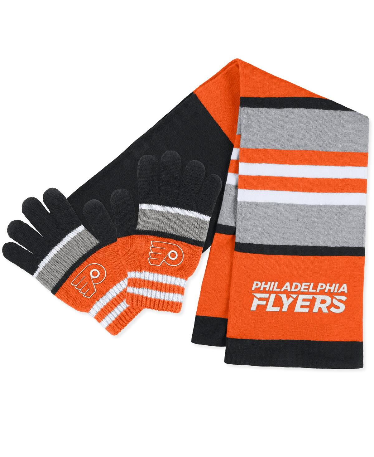 Women's Wear by Erin Andrews Philadelphia Flyers Stripe Glove and Scarf Set - Orange, Black
