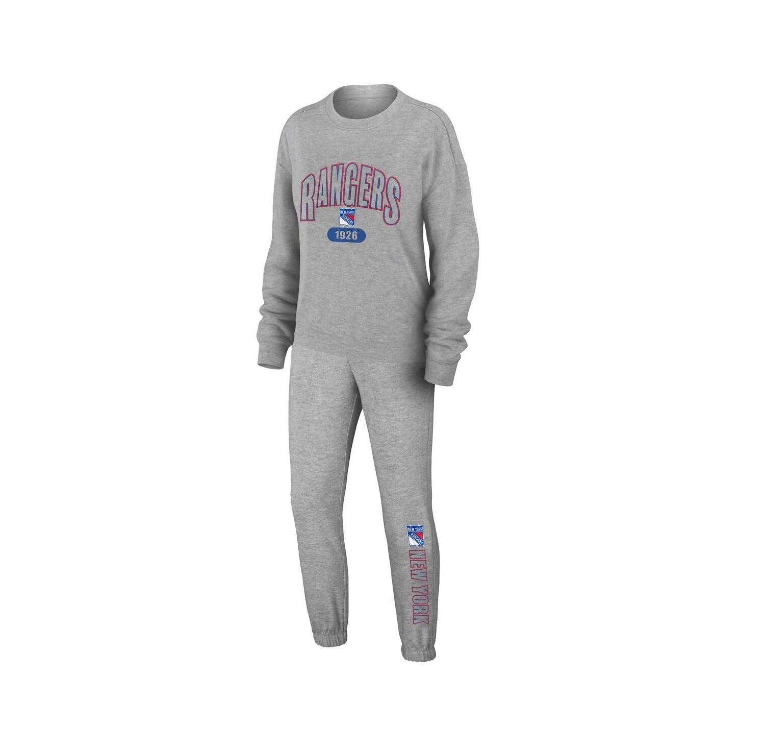 Women's Heather Gray New York Rangers Knit Long Sleeve Tri-Blend T-shirt and Pants Sleep Set